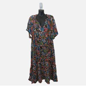 Anthropologie Size 3X Robin Tiered Mini Dress V Neck Short Sleeve Printed